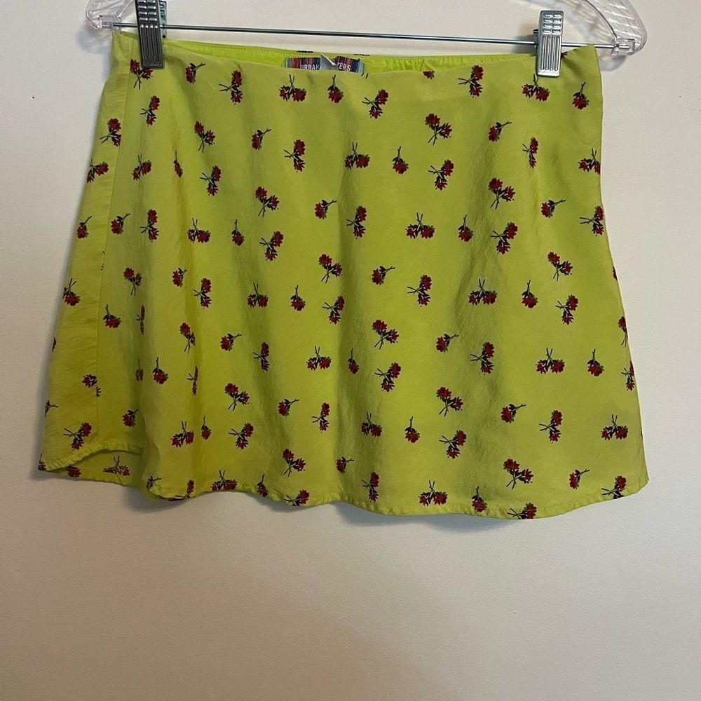 Urban Outfitters Lime Green Floral Mini Skirt